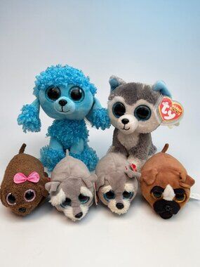 Ty Beanie Boos Assorted Plush Dog Lot With Big Eyes - 6 Pieces Mandy, Slush, Jac